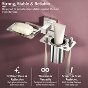 Plantex Aqua Stainless Steel 2in1 Soap Holder with Tumbler Holder/Soap Dish/Toothbrush Holder/Bathroom Accessories (Chrome - Aqua)