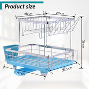 Plantex Stainless Steel Utensils Drying Rack/2-Tier Dish Drainer Rack with Removable Drain Board/Vessel Drainer Basket/Bartan Satnd - 20 x 14 x 15 Inch (Chrome)