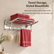 Plantex Stainless Steel Bathroom Accessories Set/18 Inch Folding Towel Rack/Towel Stand/Hanger/Napkin Ring/Tumbler Holder/Soap Dish(Royal Combo of 4)
