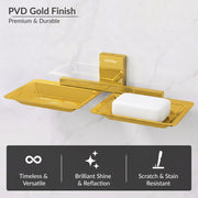 Plantex 304 Grade Stainless Steel Double Soap Stand/Dual Soap Dish/Soap Case/Soap Storage/Soap Holder for Bathroom/Bathroom Accessories - Pack of 1 (Crystal, PVD Gold)