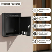 Plantex Letter Box/GI Steel Post Box/Suggestion Box for Office Use with Key Lock/Letter Box for Home gate/Mail Box (Black) - Wall Mount - A4 Size