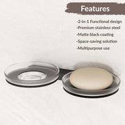 Plantex Double Soap Dish/Stainless Steel Glass Dual Soap Holder/Case/Stand/Soap Bar for Kitchen/Bathroom Accessories - Pack of 1 (Black)
