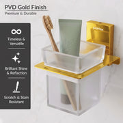 Plantex 304 Grade Stainless Steel Glass Tumbler Holder/Toothbrush Holder for Bathroom/Bathroom Accessories – Pack of 1 (Crystal, PVD Gold)