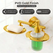 Plantex J4 Stainless Steel Soap Dish with Liquid Dispenser/Soap Stand for Bathroom Wall Mount/Shampoo Dispenser/Bathroom Accessories (PVD Gold Finish) Angel