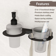 Plantex Soap Dispenser with Tumbler Holder/Stainless Steel 2 in 1 Liquid Soap Dispenser/Hand Wash Dispenser with Tooth Brush Holder for Wall Mount/Bathroom Accessories (Black)