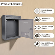 Plantex Wall Mount Letter Box - Suggestion Box/Mail Box/Post Box for Home gate with Secure Key Lock - (Dark Grey) A4 Size