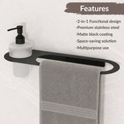 Plantex Stainless Steel Napkin Ring with Soap Dispenser for Bathroom/Bathroom Towel Hanger for Wall/Towel Ring Bathroom Accessories - Pack of 1 (Black)