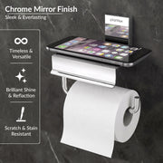Plantex 304 Grade Stainless Steel Toilet Paper Holder with Mobile Phone Stand/Toilet Paper Roll Holder for Bathroom Accessories Crystal (Chrome)
