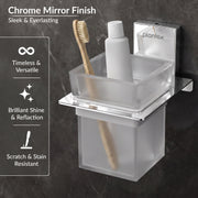 Plantex 304 Grade Stainless Steel Glass Tumbler Holder/Toothbrush Holder for Bathroom/Bathroom Accessories - Crystal (Chrome)
