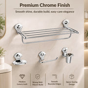 Plantex Stainless Steel 4pcs Bathroom Accessories Set- Towel Rack/Tumbler Holder/Soap Dish Stand/Napkin Ring/Bathroom Organiser Set of 4(Chrome)