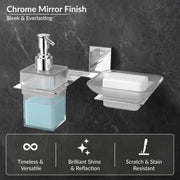 Plantex 304 Grade Stainless Steel Soap Dish/Glass Soap Holder/Liquid Soap Dispenser/Shampoo Dispenser for Bathroom/Bathroom Accessories (Crystal -Chrome)