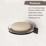 Plantex Single Soap Dish/Stainless Steel Glass Soap Holder/Case/Stand/Soap Bar for Kitchen/Bathroom Accessories - Pack of 1 (Black)