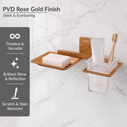 Plantex Soap Dish with Glass Toothbrush Holder for Bathroom/304 Grade Stainless Steel Soap Holder with Tumbler Holder/Soap Stand/Toothpaste Holder - Crystal (PVD Rose Gold)