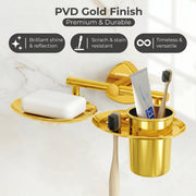 Plantex Soap Dish with Tumbler Holder/J4 Stainless Steel 2in1 Soap Dish with Tumbler Stand/Soap Case/Toothbrush Holder for Bathroom - Pack of 1 (R-217A, Gold)