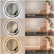 Plantex Glass Lighting Mirror With 3 Lighting Option/Smart Wall Mount Mirror Shatterproof For Living Room/Bedroom/Dressing Room - Round Shape (24 Inch), White
