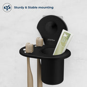 Plantex Royal Self Adhesive Stainless Steel Tooth Brush Holder/Tumbler Holder/Bathroom Accessories (Black, Powder Coated)