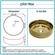 Plantex Ceramic Washbasin/Tabletop Wash Basin/Countertop Vessel Sink for Bathroom/Livingroom Decor - Indo-European Collection (Gold -14.4 x 14.4 x 5 Inch)
