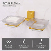 Plantex 304 Grade Stainless Steel Frosted Glass Double Soap Holder/Soap Stand/Dual Soap Dish/Bathroom Accessories - Crystal (PVD Gold)
