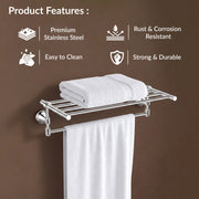 Plantex 304 Grade Stainless Steel Towel Rack for Bathroom/Towel Stand/Hanger/Bathroom Accessories - Niko (18 Inch-Chrome)