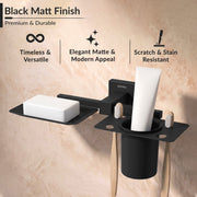 Plantex Soap Dish with Tumbler Holder/Soap Stand/Stainless Steel Soap Case with Toothbrush Holder/Bathroom Accessories - Aqua (Black)