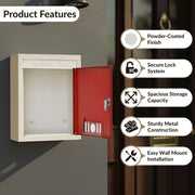 Plantex Wall Mount A4 Size Letter Box - Mail Box/Letter Box for Home gate with Key Lock (Red & Ivory)