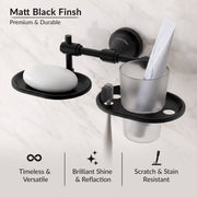 Plantex 304 Stainless Steel Soap with Tumbler Holder/Soap Stand/Soap Holder/Tooth Brush Holder/Bathroom Accessories (Niko - Black)