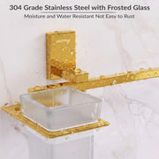 Plantex 304 Grade Stainless Steel Glass Tumbler Holder with Napkin Ring/Toothbrush Holder/Towel Holder for Bathroom/Bathroom Accessories - Pack of 1 (Crystal, PVD Gold)