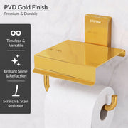 Plantex 304 Grade Stainless Steel Tissue Paper Roll Holder/Toilet Tissue Holder with Mobile Stand/Bathroom Accessories (Crystal, PVD Gold)