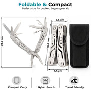 Plantex Heavy Duty Multitool Pliers/15-in-1 Stainless Steel Multi Tool with Screwdriver Bit Set/Wire Cutter/File/Bottle Opener & Nylon Sheath for DIY Camping  Silver (MT629PG)