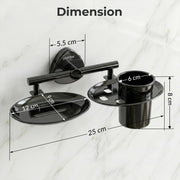 Plantex J4 Stainless Steel Soap Dish with Tumbler Holder/Soap and Brush Holder for Bathrooom/2 in 1 Soap Holder with Toothbrush Holder/Bathroom Accessories (PVD Black Finish) Angel