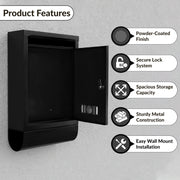 Plantex Letter Box/GI Steel Magazine Holder/Complaint Box & Suggestion Box for Office with Secure Lock and Keys/News Paper Holder/Mail Box/Post Box- (Black) Wall Mount