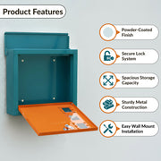 Plantex GI Steel Letter Box/Complaint Box/Small Suggestion Box for Office/Post Box for Home/Wall Mount Mail Box - (Green & Orange)