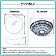 Plantex Designer Ceramic Basin/Table Top Wash Basin for Bathroom/Round Countertop Vessel Sink Basin for Home/Restaurant (White Art, 16 x 16 x 6 Inch)