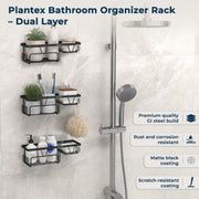 Plantex GI Steel Self Adhesive Soap Holder/Wall Mounted Shelf for Bathroom with Side Hooks to Hang Loofah for Bathing/Bathroom Accessories - Black, Powder Coated (Pack of 3)
