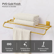 Plantex 304 Grade Stainless Steel 24-Inch Bathroom Towel Rack/Towel Bar/Towel Stand/Towel Rod/Bathroom Accessories (Crystal - PVD Gold)