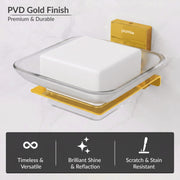 Plantex 304 Grade Stainless Steel Glass Soap Dish/Soap Stand/Soap Holder/Bathroom Accessories - Crystal (PVD Gold)