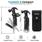 Plantex 12-in-1 Multipurpose Mini Hammer & Pliers Hand Tool Set/Stainless Steel Folding Multi-Tool Kit for Home DIY Repair & General Maintenance  Pack of 1, Black (MQ042G)