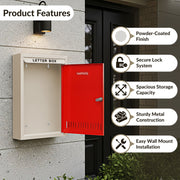 Plantex Letter Box for Home/GI Steel Mail Box/Suggestion Box for Office/Complaint Box for Hote/Post Box for Home Gate & with Secure Lock - (Red & Ivory) - Big Size Wall Mounted