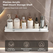 Plantex Acrylic Shelf for Bathroom/Living Room Wall Mounted Shelf with Silver Railings - Bathroom Accessories (White, 18x6 inches)