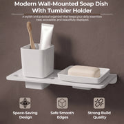 Plantex 2in1 Soap Dish/5mm Acrylic and ABS Plastic Soap Dish for Wall Mount/Soap Stands with Tumbler Holder/Bathroom Accessories - (White)