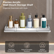 Plantex Wall Shelf for Bathroom Storage/Acrylic Washroom Shelf Organizer with Stainless Steel Railings/Bathroom Accessories (White, 15x6 inches)