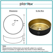 Plantex Table Top Wash Basin for Bathroom/Designer Ceramic Basin/Round Countertop Vessel Sink Basin for Home/Office/Hotel (Black & Gold - 14 x 14 x 5 Inch)
