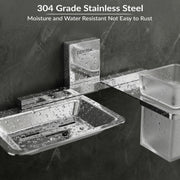 Plantex 304 Grade Stainless Steel 2 in 1 Soap Dish with Tumbler Holder/Soap Holder/Toothbrush Holder/Bathroom Accessories - Crystal (Chrome)