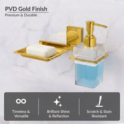 Plantex 304 Grade Stainless Steel Soap Holder with Liquid Dispenser/Shampoo Dispenser/Bathroom Accessories - Crystal (PVD Gold)