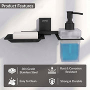 Plantex 304 Grade Stainless Steel Soap Dish with Liquid Dispenser/Soap Stand/Shampoo Dispenser for Bathroom/Bathroom Accessories - Pack of 1 (Crystal, Black)