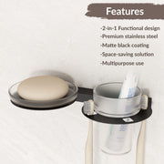 Plantex Soap Dish with Tumbler Holder for Bathroom/Stainless Steel Glass soap Holder wtih Toothbrush Stand/Bathroom Accessories - Pack of 1 (Black)