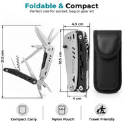 Plantex Stainless Steel Multitool Pliers with Screwdriver Bit Set & Sheath/Heavy Duty EDC Pocket Hand Tool for Outdoor & DIY Home (Black, MQ039DG)