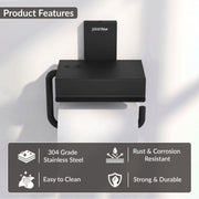 Plantex 304 Grade Stainless Steel Bathroom Toilet Paper Holder with Mobile Stand/Toilet Tissue Holder/Bathroom Accessories (Crystal, Black)