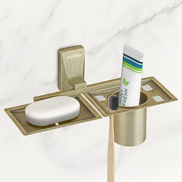 Plantex 304 Grade Stainless Steel 2 in1 Soap Dish with Tumbler Holder/Soap Stand/Tooth Brush Holder for Bathroom - Crystal (Brass Antique)