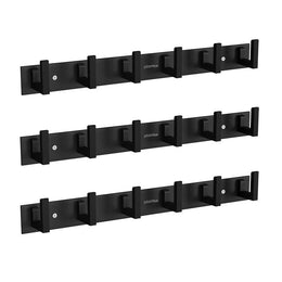 Plantex Aluminum Hook Rail with L-Shape Hooks for Walls of Bathroom/Kitchen–Hook Rail Bar for Clothes/Towel/Keys-Pack of 3 (6 Hooks, Black)